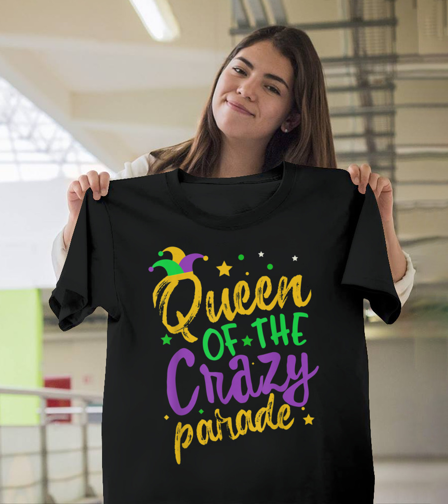 Queen Of The Crazy Parade Mardi Gras New Orleans Jester Hat Stars T-Shirt