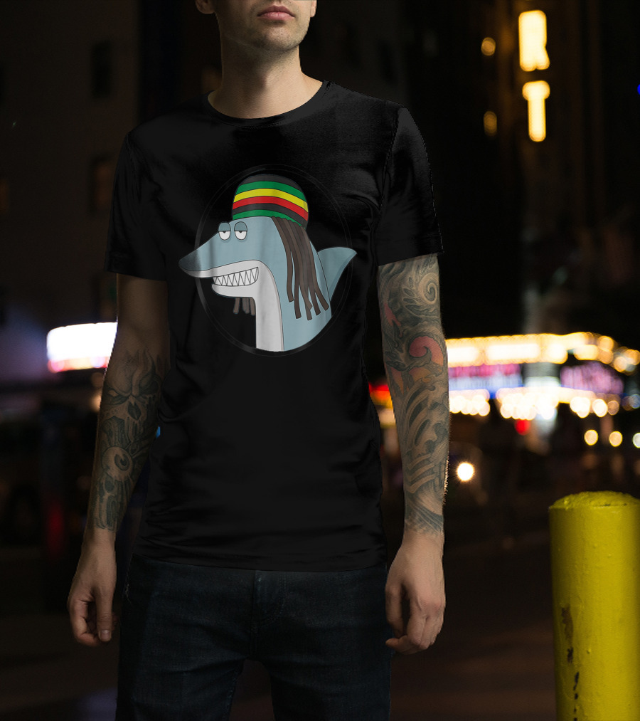 Reggae Shark With Rasta Hat And Dreadlocks T-Shirt