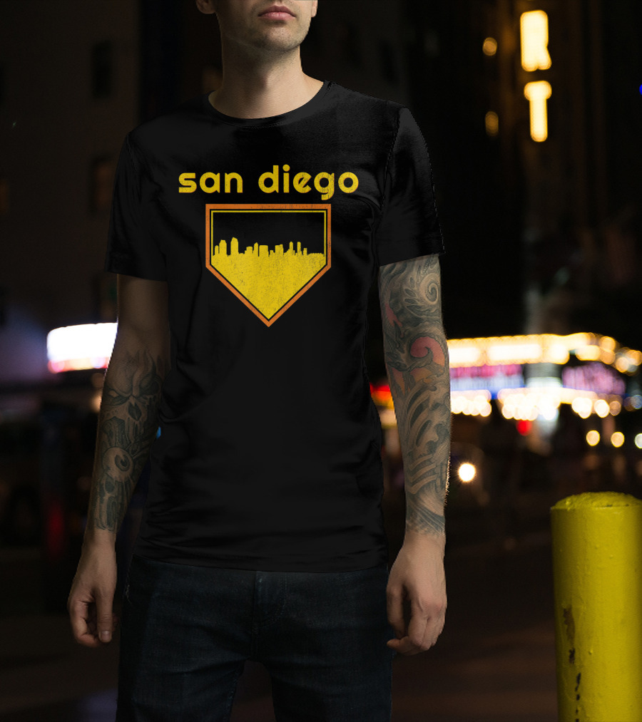 San Diego Skyline Home Plate Vintage Baseball T-Shirt