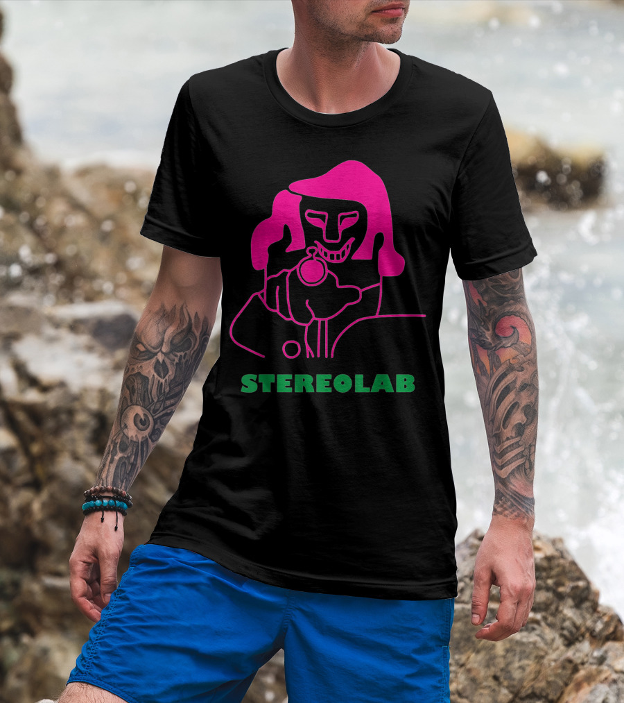 Stereolab Pink Abstract Figure Holding Stopwatch T-Shirt