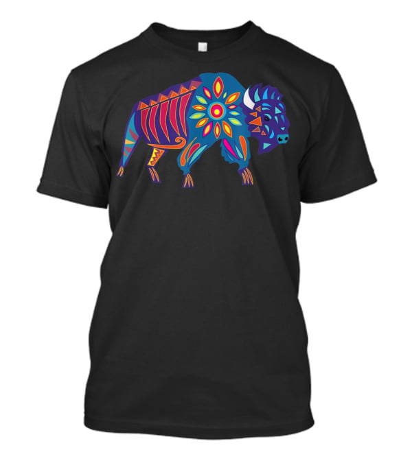 Vibrant Sunflower Buffalo In Colorful Geometric T-Shirt