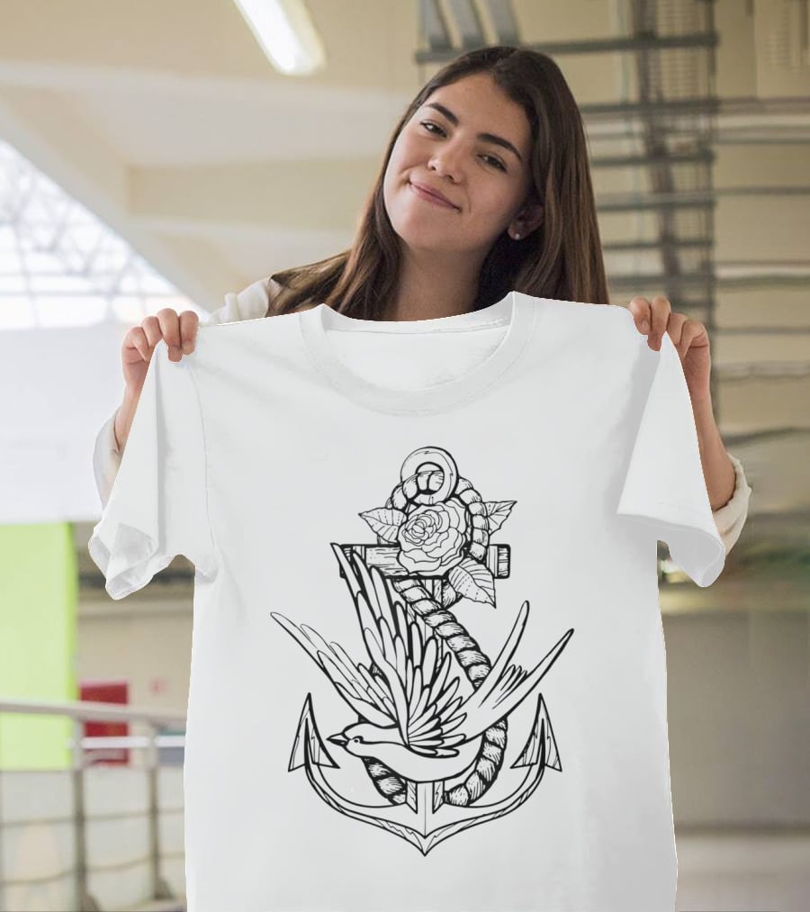 Tattoo Style Anchor Swallow Infinity T-Shirt