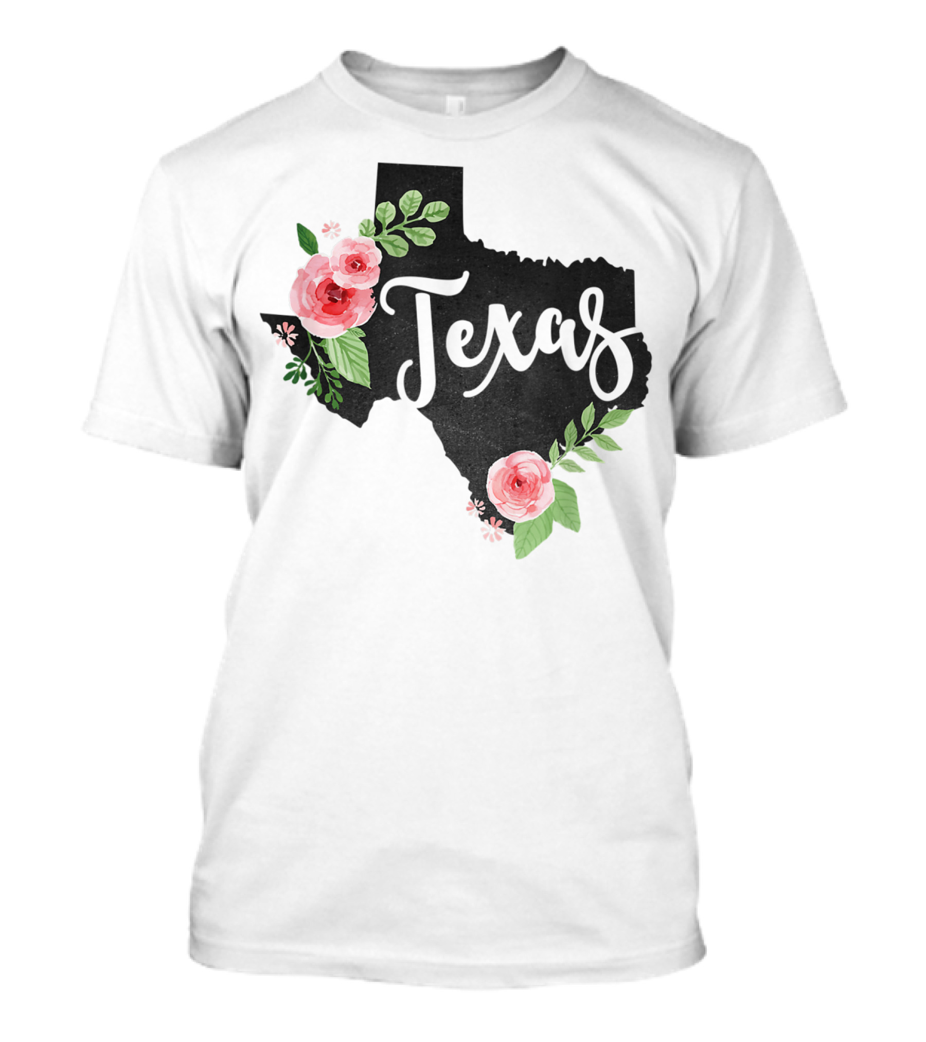 Texas Chalkboard With Watercolor Flowers Home State T-Shirt