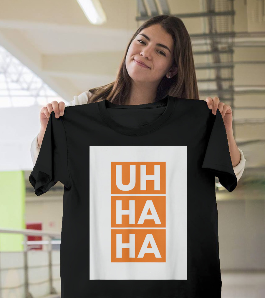 UH HA HA Bold White Letters On Orange Blocks T-Shirt