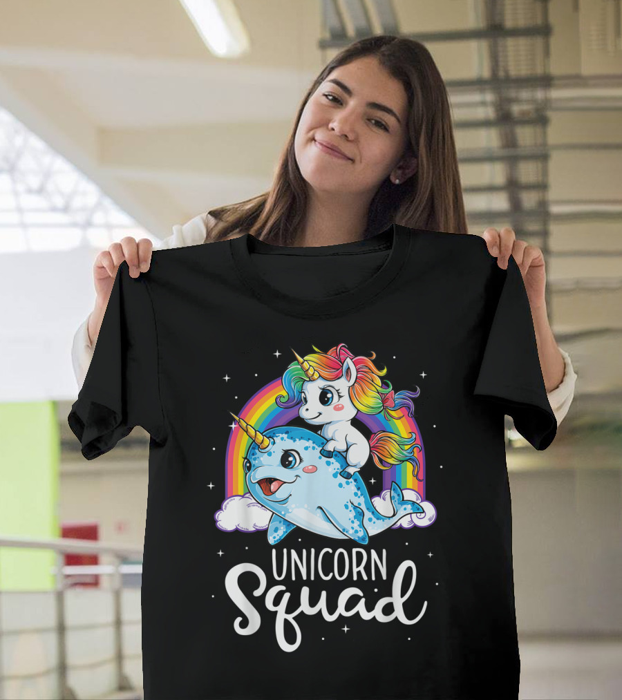 Unicorn Squad Narwhal Rainbow Girls Kids T-Shirt