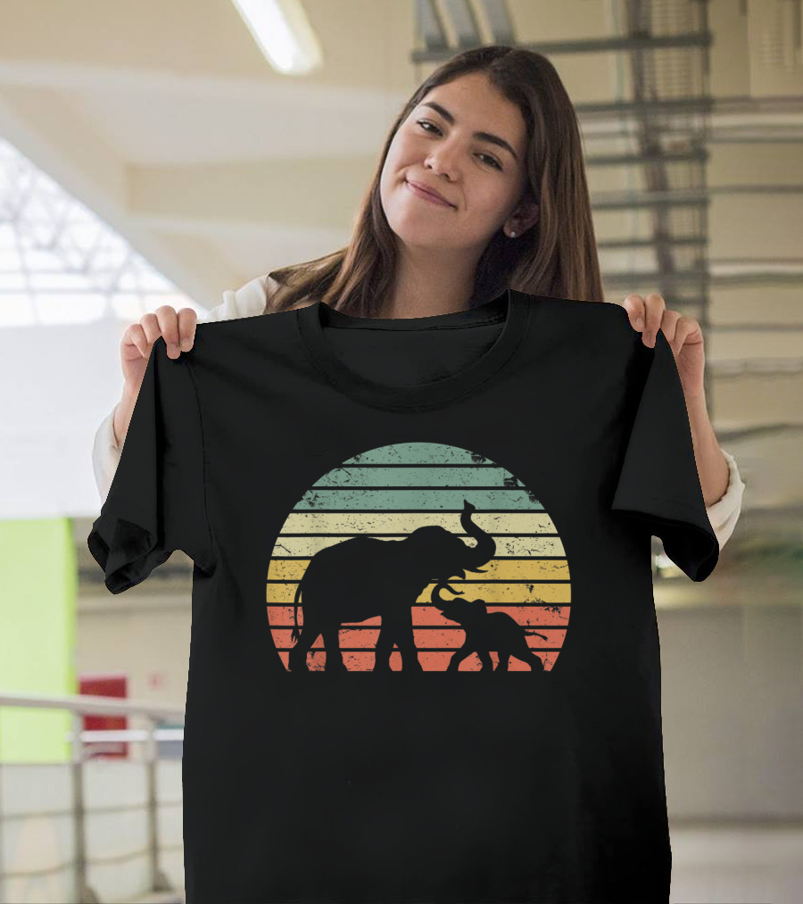 Vintage Elephant Sunset Colors Stripes T-Shirt
