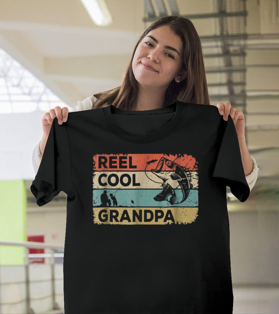 Reel Cool Grandpa Vintage Fishing with Fish and Angler T-Shirt
