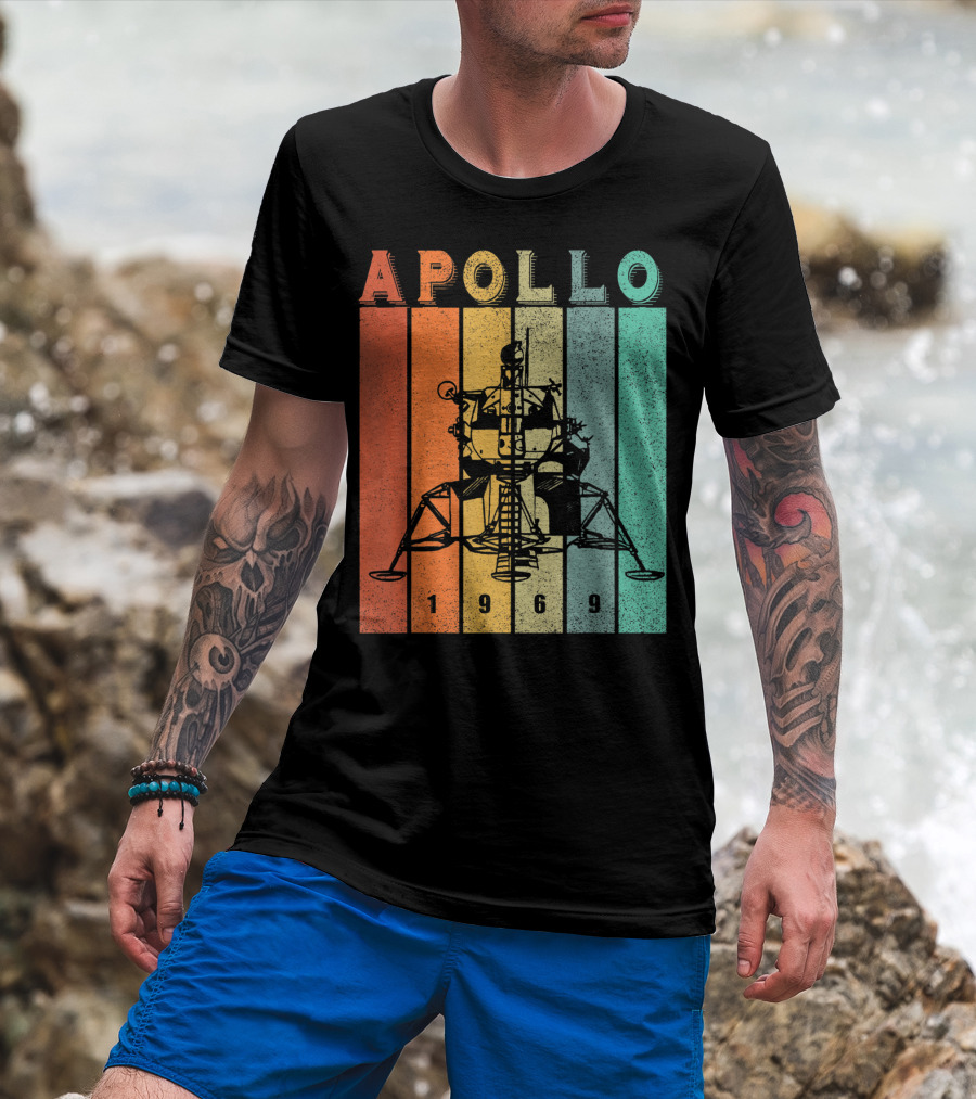 Apollo 1969 Lunar Module Vintage Retro Stripes T-Shirt