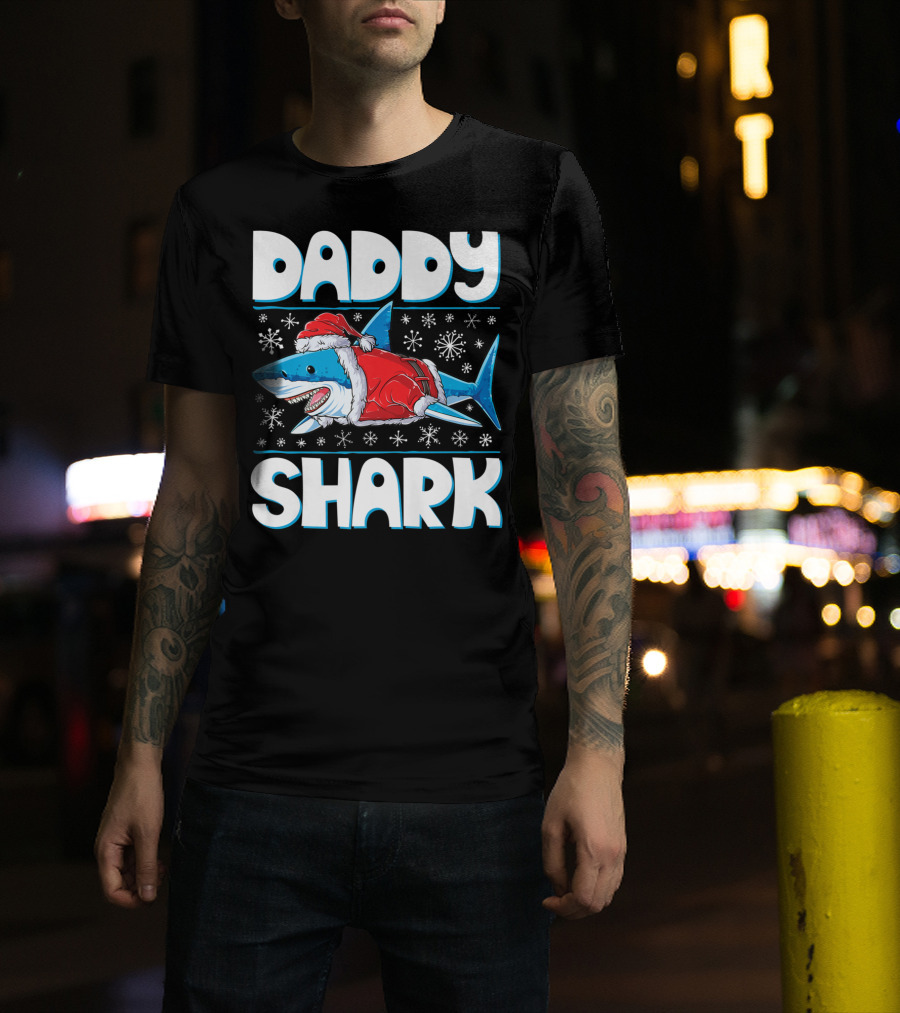 Daddy Shark Santa Christmas Snowflakes T-Shirt