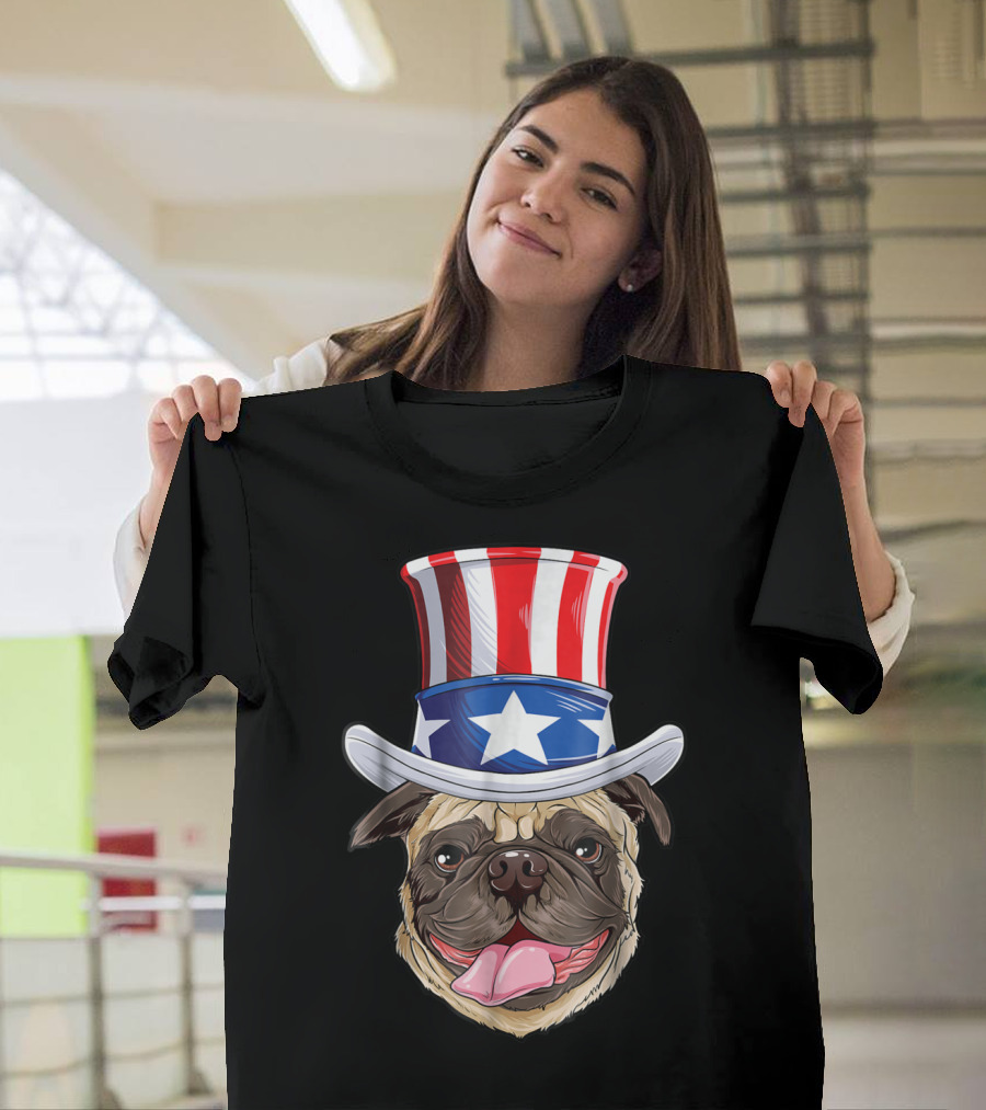 Pug Wearing Uncle Sam Hat 4th of July Boys Kids American T-Shirt