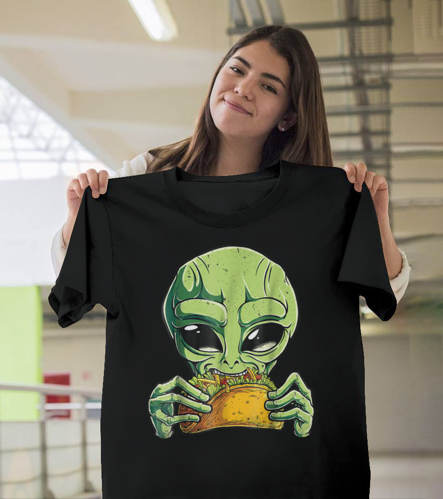 Alien Eating Taco UFO Kids Boys Galactic Snack T-Shirt
