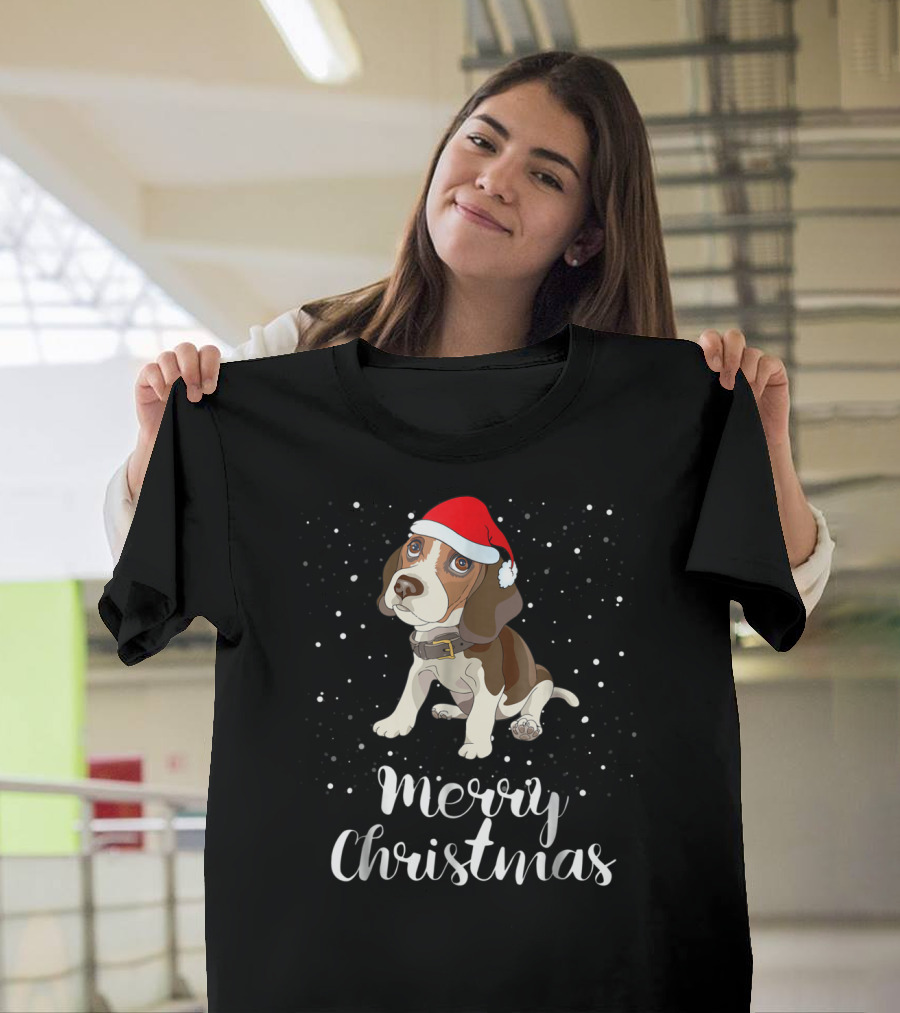 Beagle Merry Christmas Santa Hat Family Group Matching T-Shirt