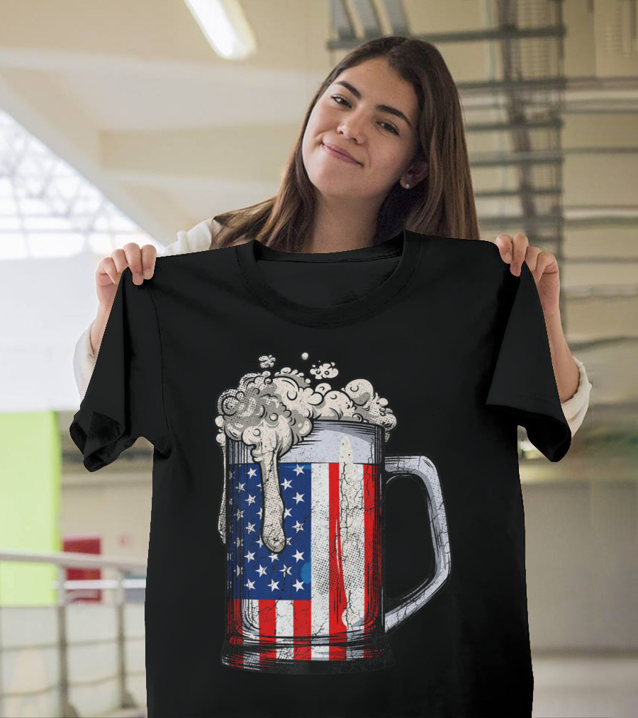 Beer Mug American Flag 4th of July USA Patriotic T-Shirt