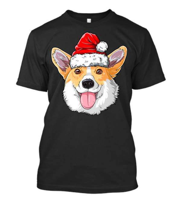Corgi Santa Christmas Dog In Festive Hat With Tongue Out T-Shirt