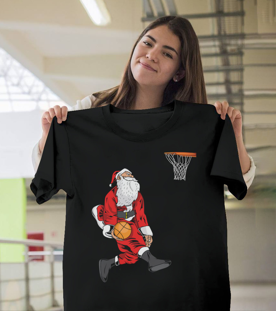 Santa Claus Basketball Slam Dunk Action T-Shirt