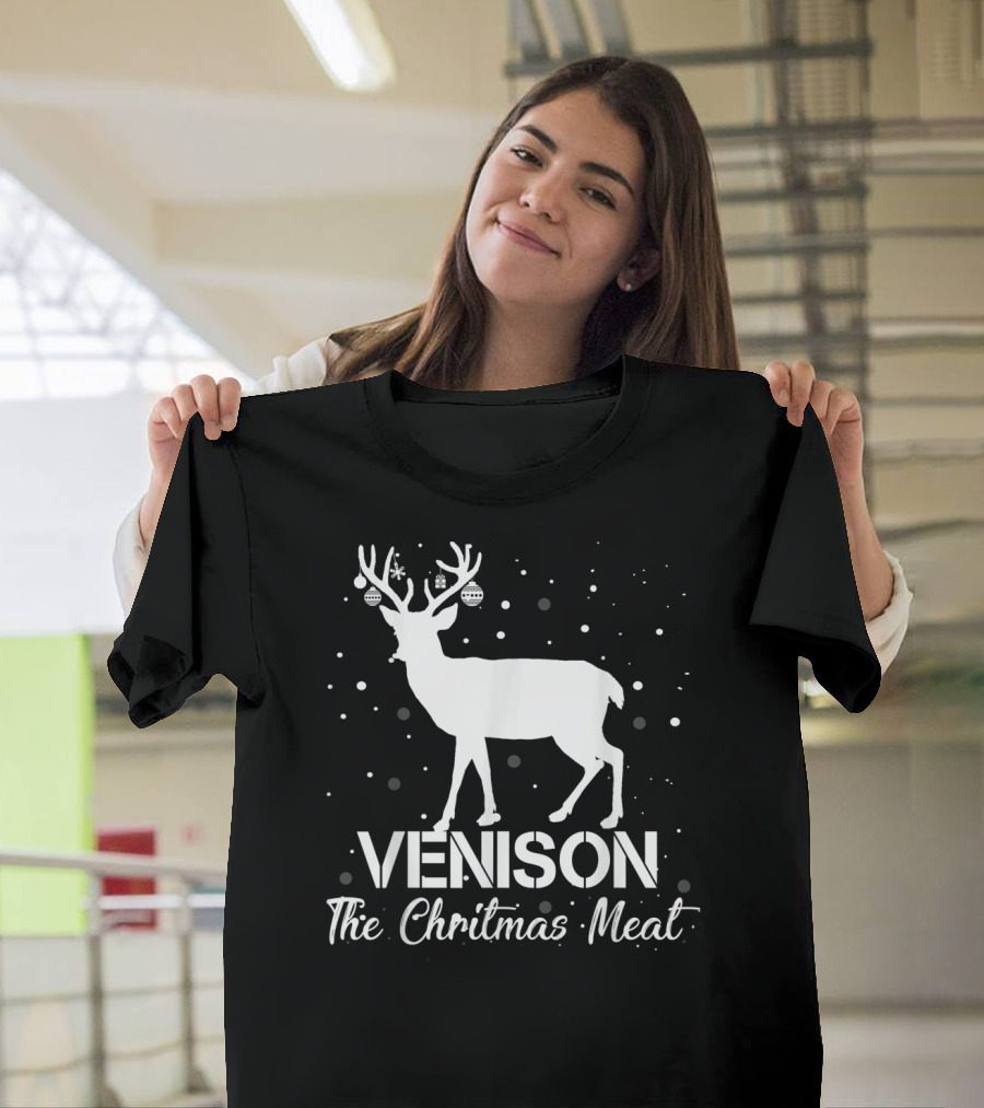 Venison Christmas Meat Deer with Ornaments Snowflakes T-Shirt