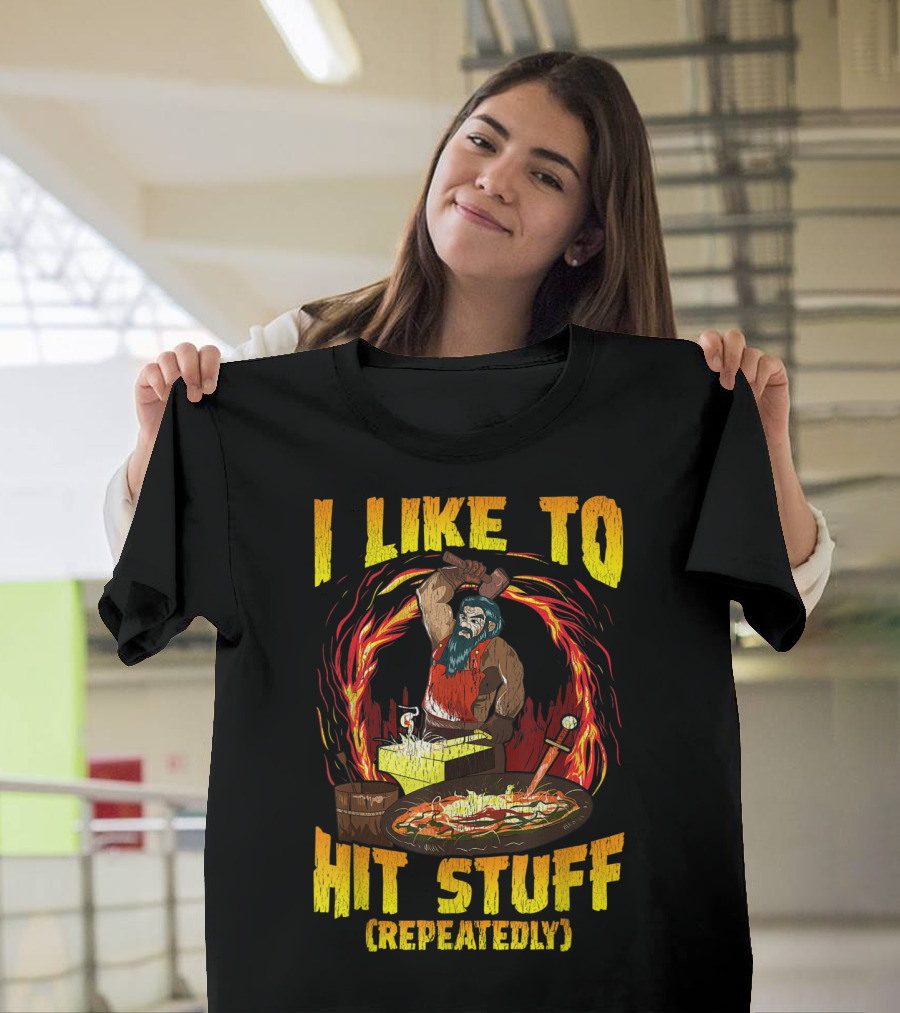 I Like To Hit Stuff Repeatedly Vintage Bladesmith with Anvil and Forge Fire T-Shirt