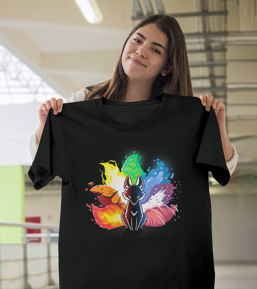 Elemental Kitsune with Vibrant Elemental Forces Kawaii T-Shirt