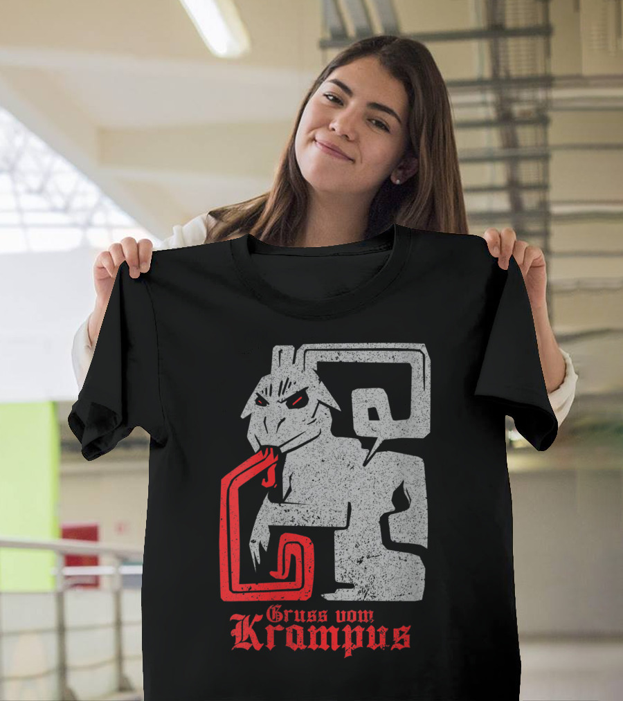 Gruss Vom Krampus Evil Anti Red Tongue Stone Figure T-Shirt
