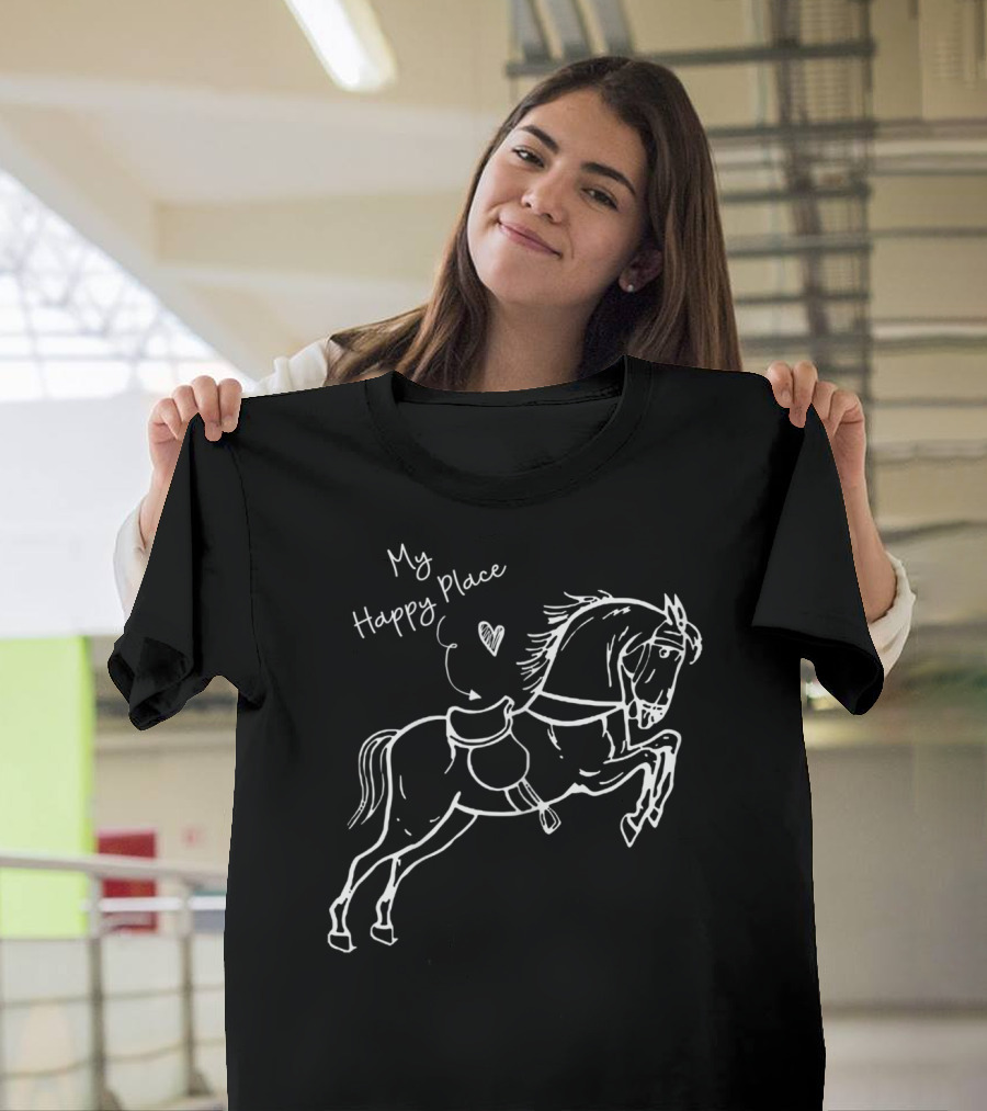 My Happy Place Horse Lover K8 Galloping Horse Drawing T-Shirt