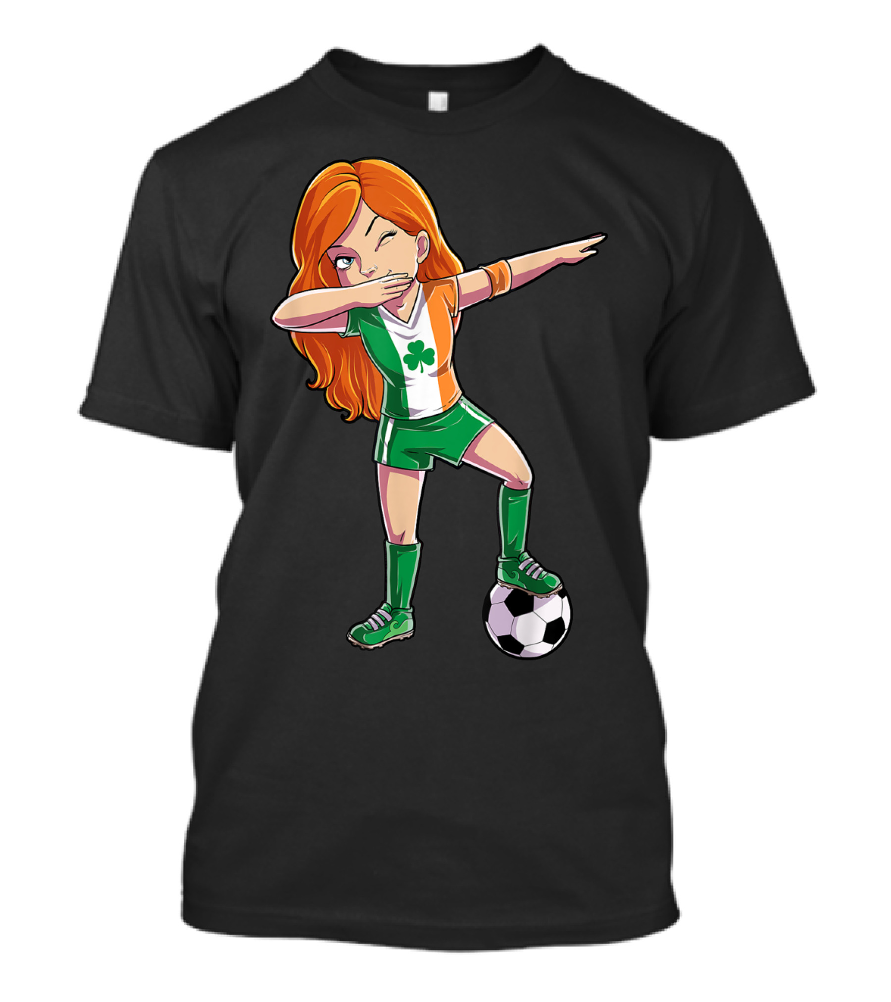 Dabbing Irish Soccer Girl With Shamrock Jersey And Football T-Shirt