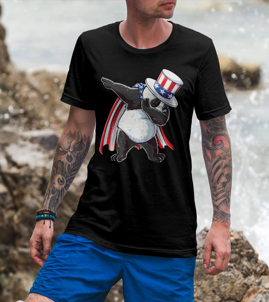 Dabbing Uncle Sam Panda Fourth Of July Red White And Blue Cape T-Shirt