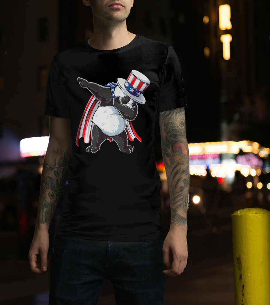 Dabbing Uncle Sam Panda Fourth Of July Red White And Blue Cape T-Shirt