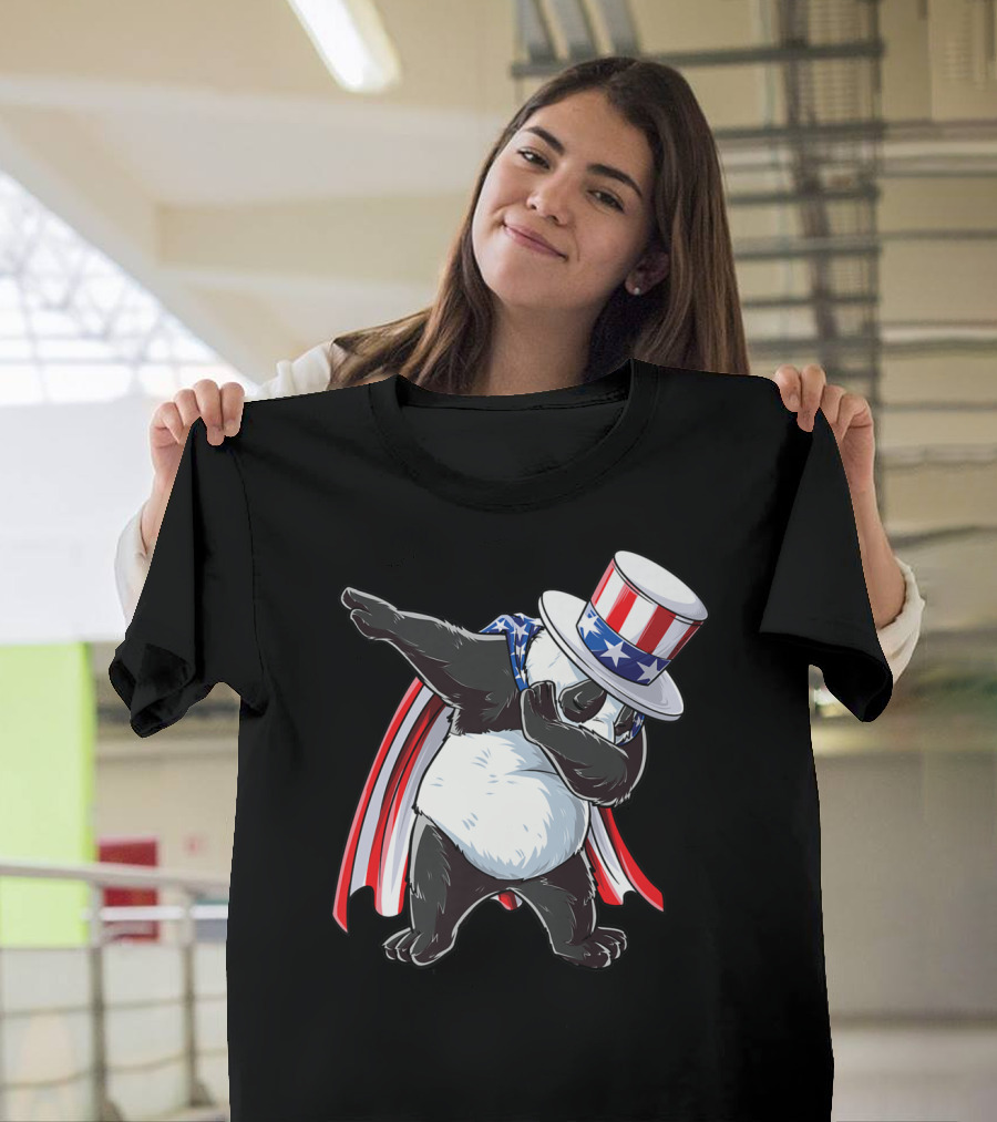 Dabbing Uncle Sam Panda Fourth Of July Red White And Blue Cape T-Shirt