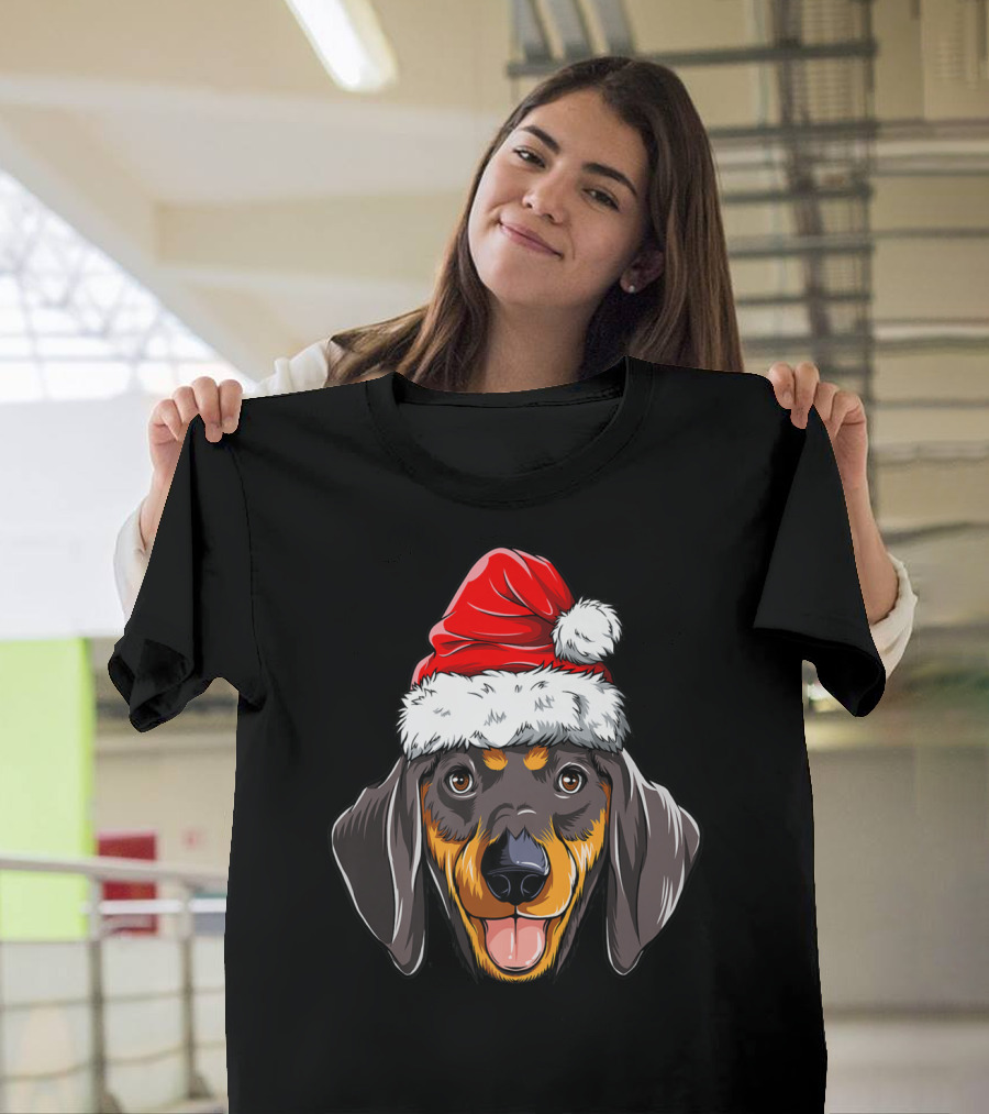 Dachshund Santa Christmas Kids Xmas Holiday Dog Cute Pup Festive Hat T-Shirt