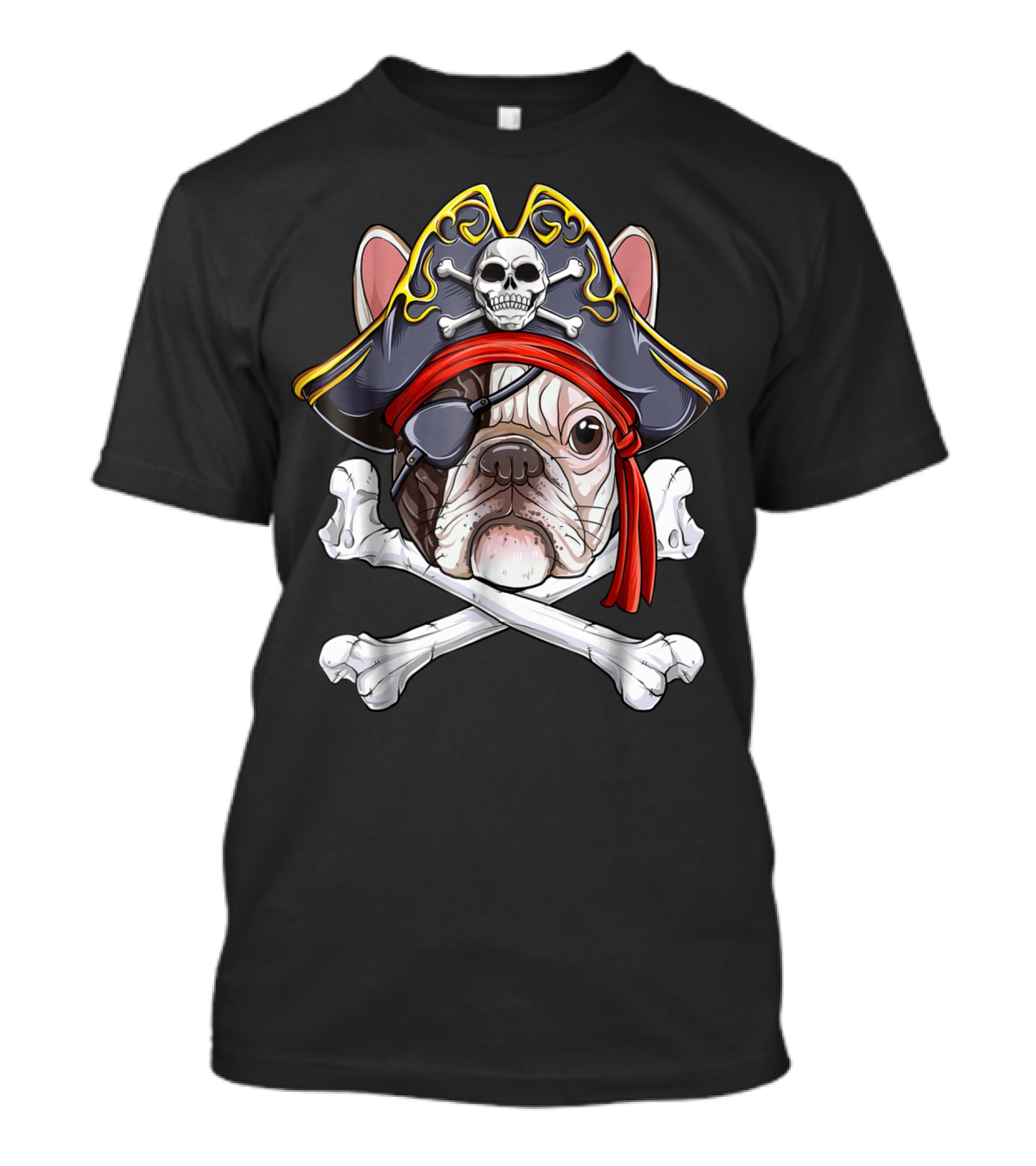French Bulldog Pirate Jolly Roger Crossbones Skull Eyepatch T-Shirt