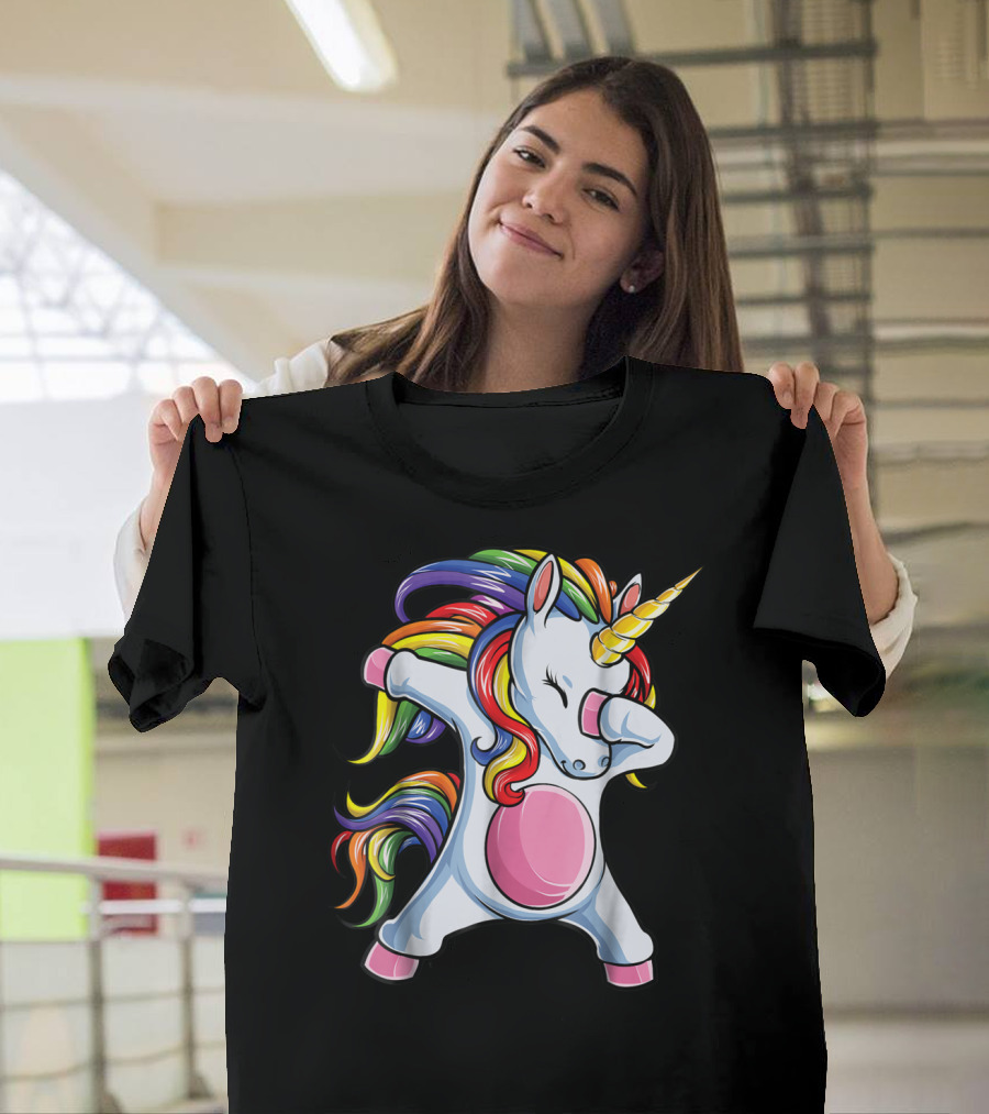 Dabbing Unicorn Kids Boys Girls Rainbow Colors T-Shirt