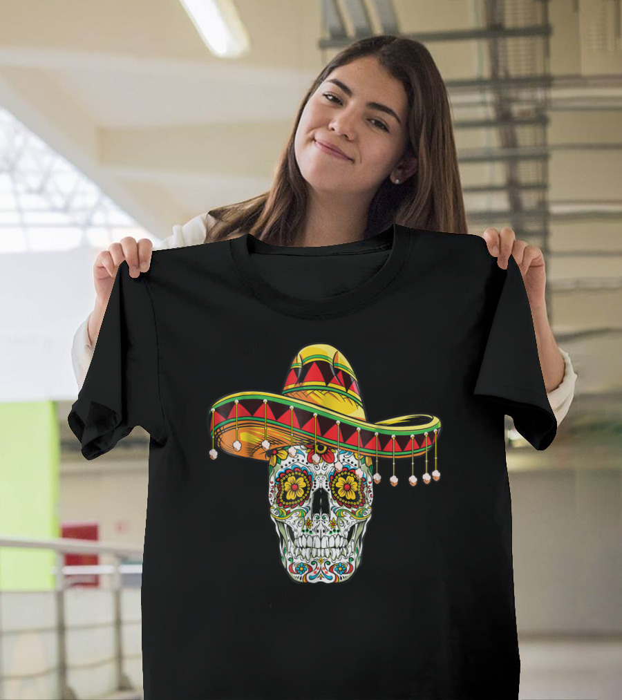 Day Of The Dead Sugar Skull Sombrero Cinco De Mayo T-Shirt