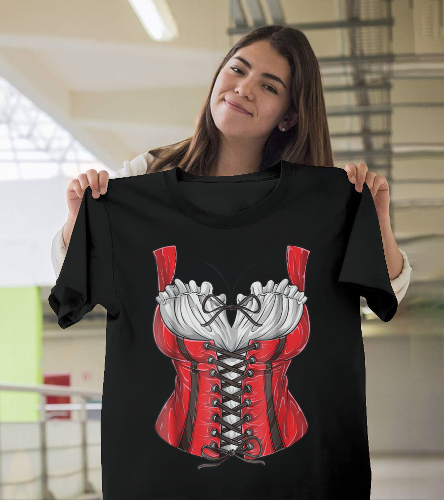 Dirndl Costume Oktoberfest Fraulein Corset Style Bavarian Dress T-Shirt
