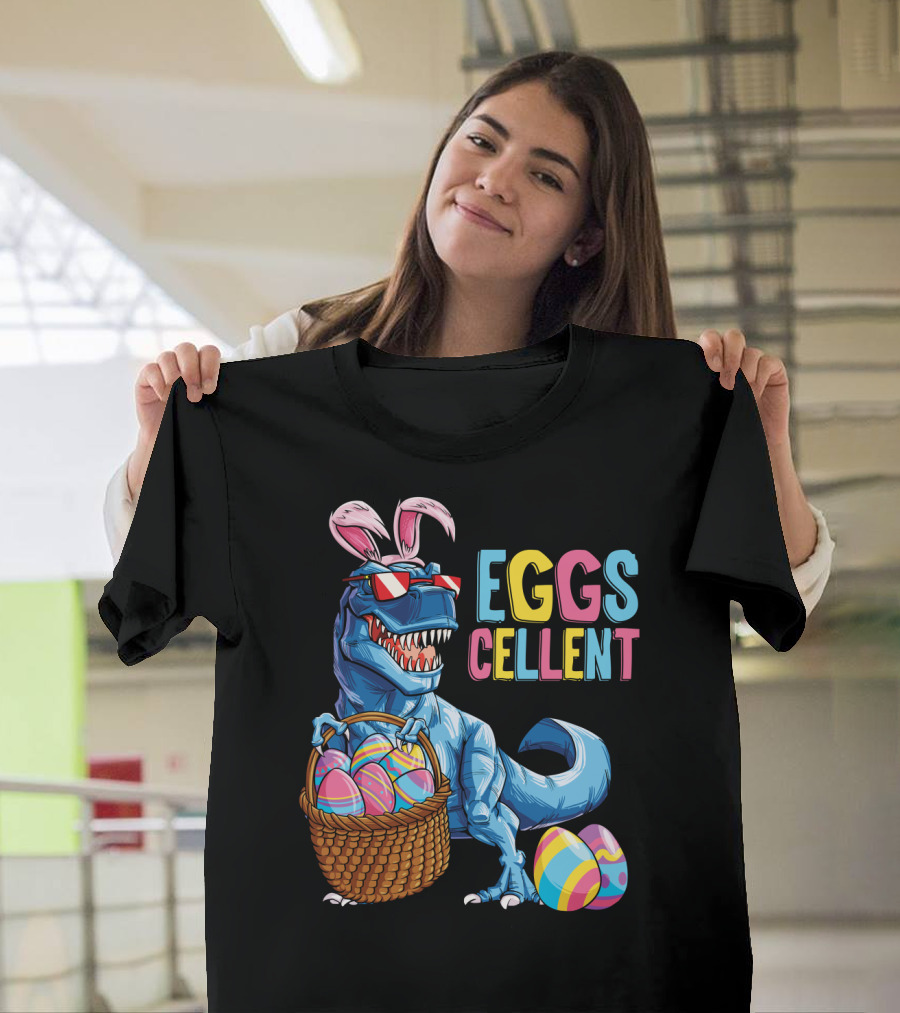 Easter Bunny Dinosaur Rex EGGScellent Basket Of Eggs T-Shirt