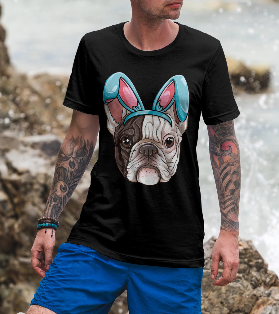 Easter Bunny Ears On French Bulldog Dog Boys Girl T-Shirt