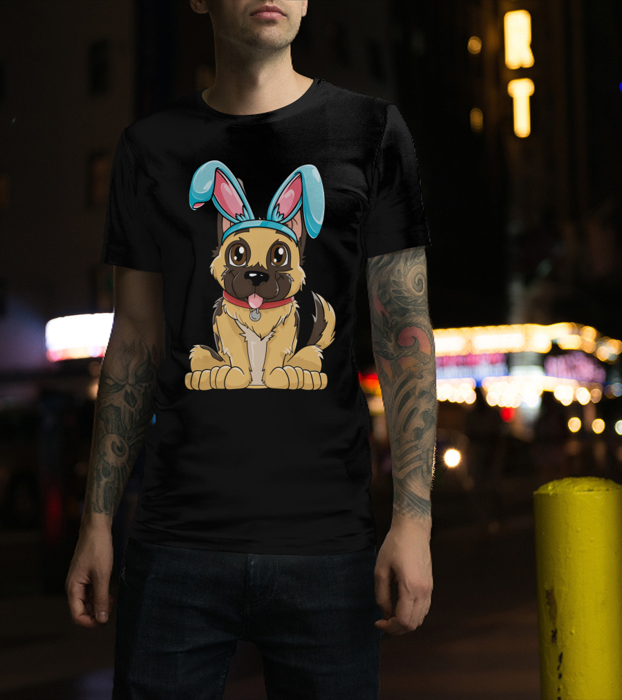 Easter Bunny Ears Cute German Shepherd Puppy Boys Girl T-Shirt