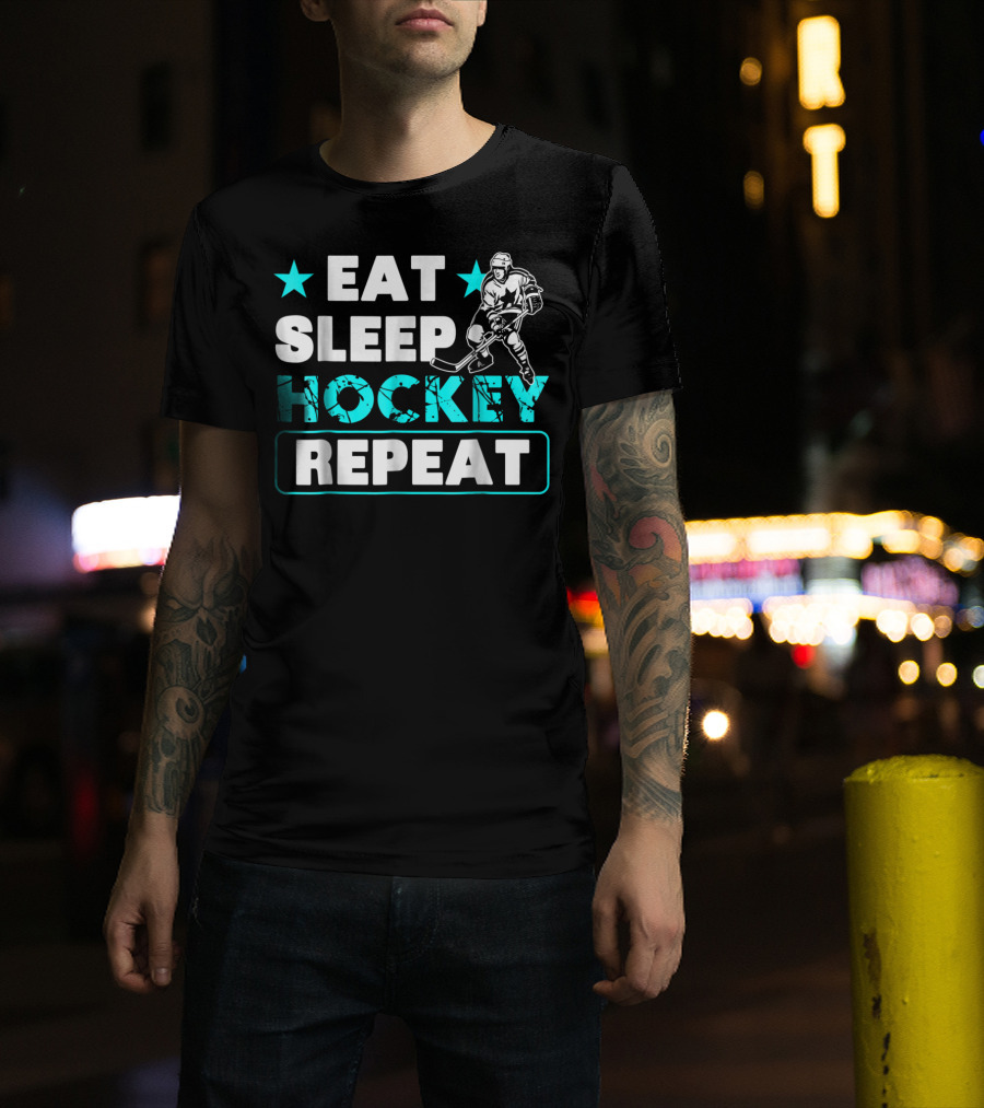 Eat Sleep Hockey Repeat Hockey Lovers Star Icon Skater T-Shirt