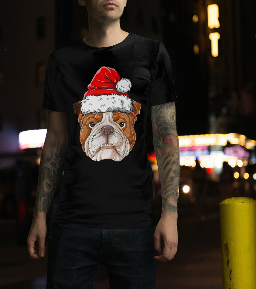 English Bulldog Santa Christmas Boys Kids GB Holiday Bulldog T-Shirt