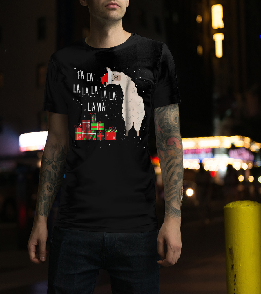 Fa La La La La La Llama Christmas Gifts Santa Hat T-Shirt