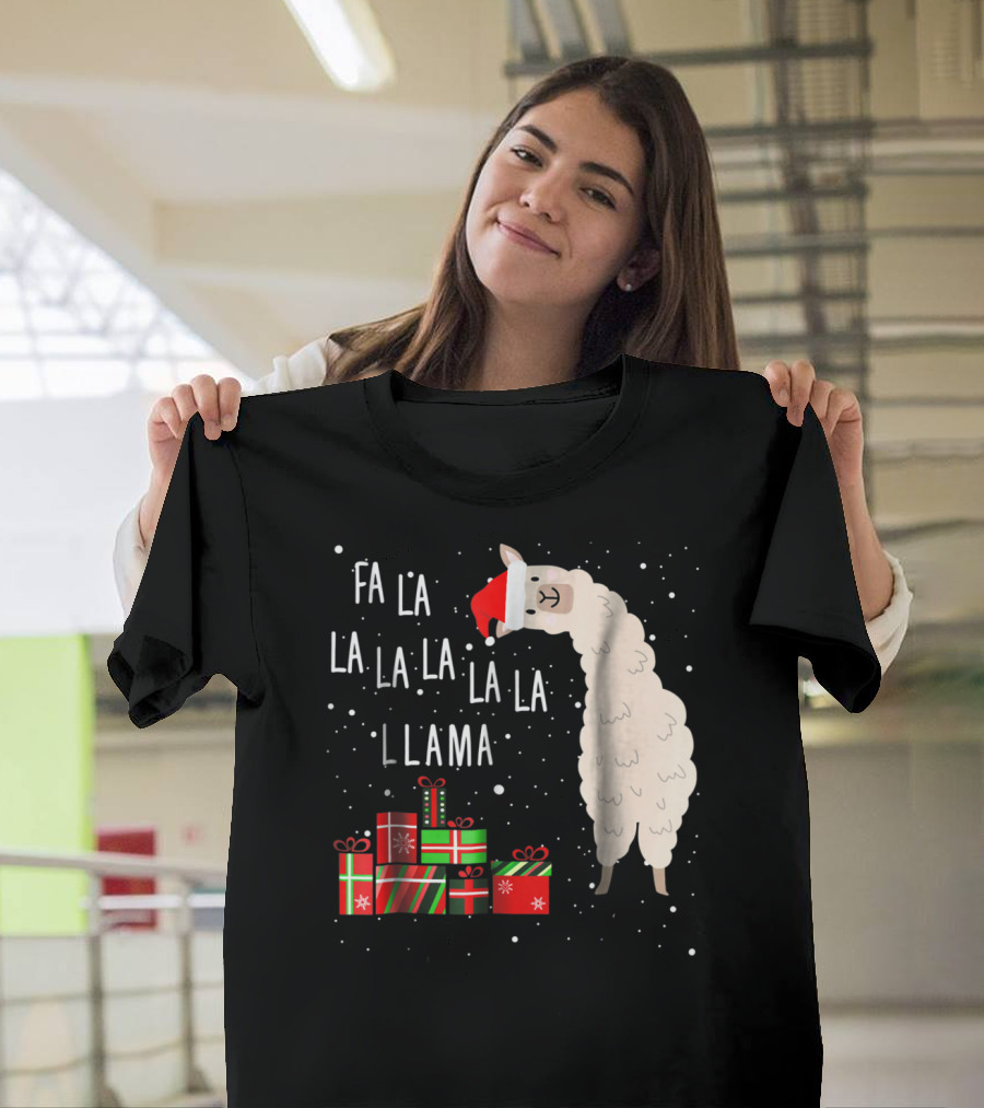 Fa La La La La La Llama Christmas Gifts Santa Hat T-Shirt