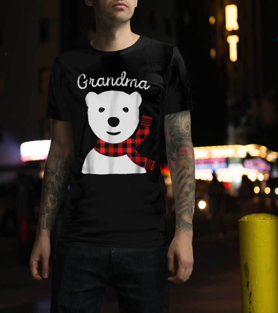Family Matching Christmas Grandma Bear With Plaid Scarf T-Shirt