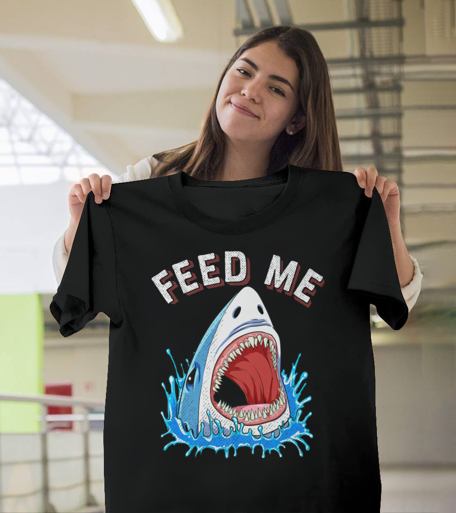 Feed Me Shark Head Lover Jawsome Ocean Splash T-Shirt