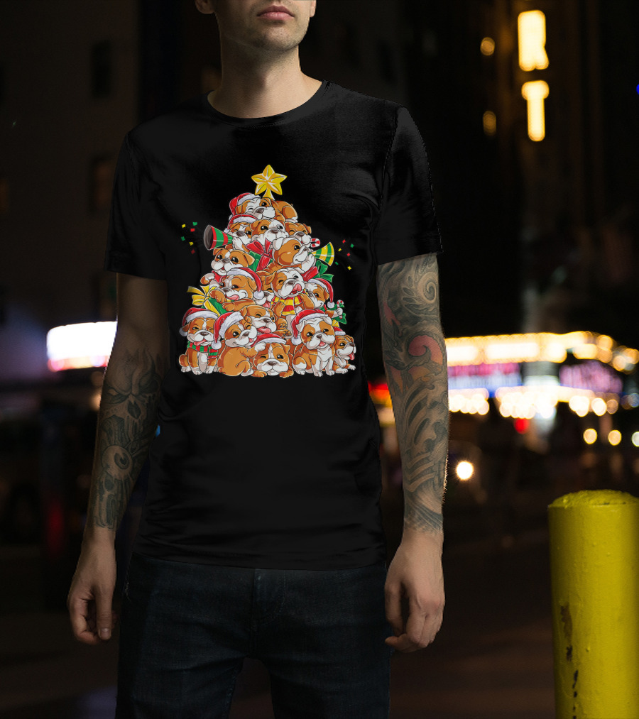 English Bulldog Christmas Tree Holiday Festive Boys T-Shirt