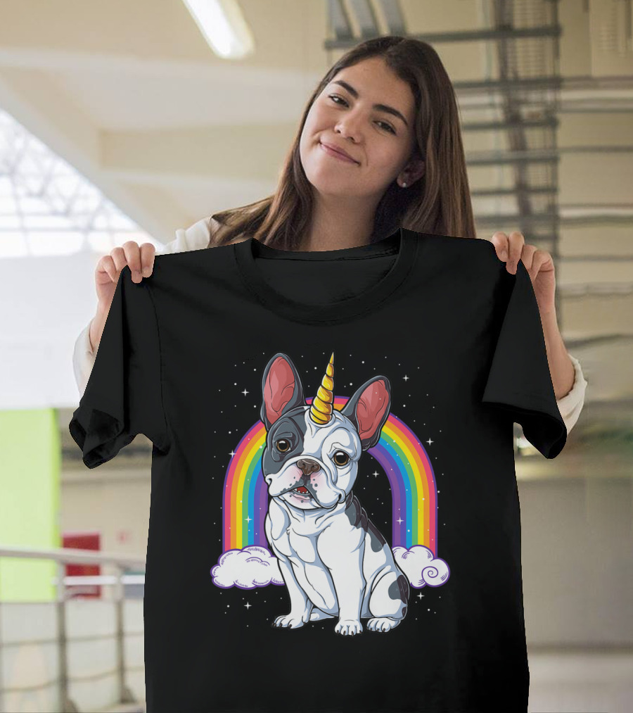 French Bulldog Unicorn Rainbow Space Galaxy Kids T-Shirt