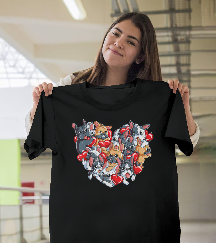 French Bulldog Heart Valentines Day T-Shirt