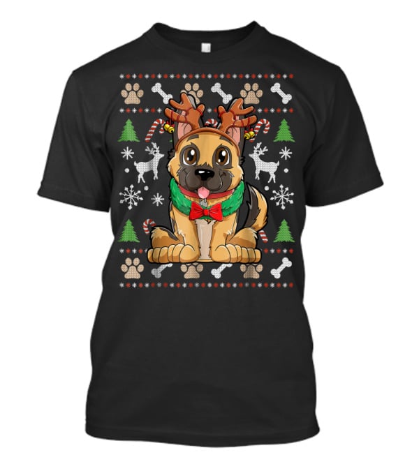 German Shepherd Dog With Reindeer Antlers Christmas Holiday T-Shirt