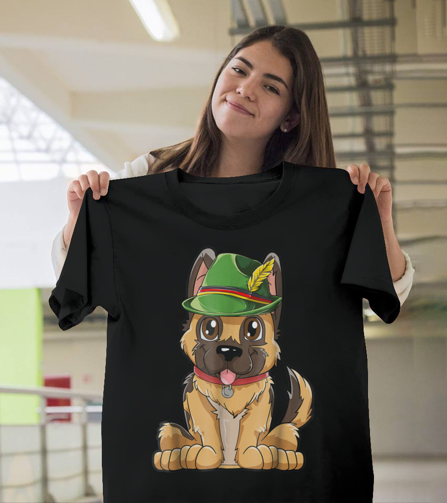 Cute German Shepherd Dog With Oktoberfest Hat Boys Lederhosen T-Shirt