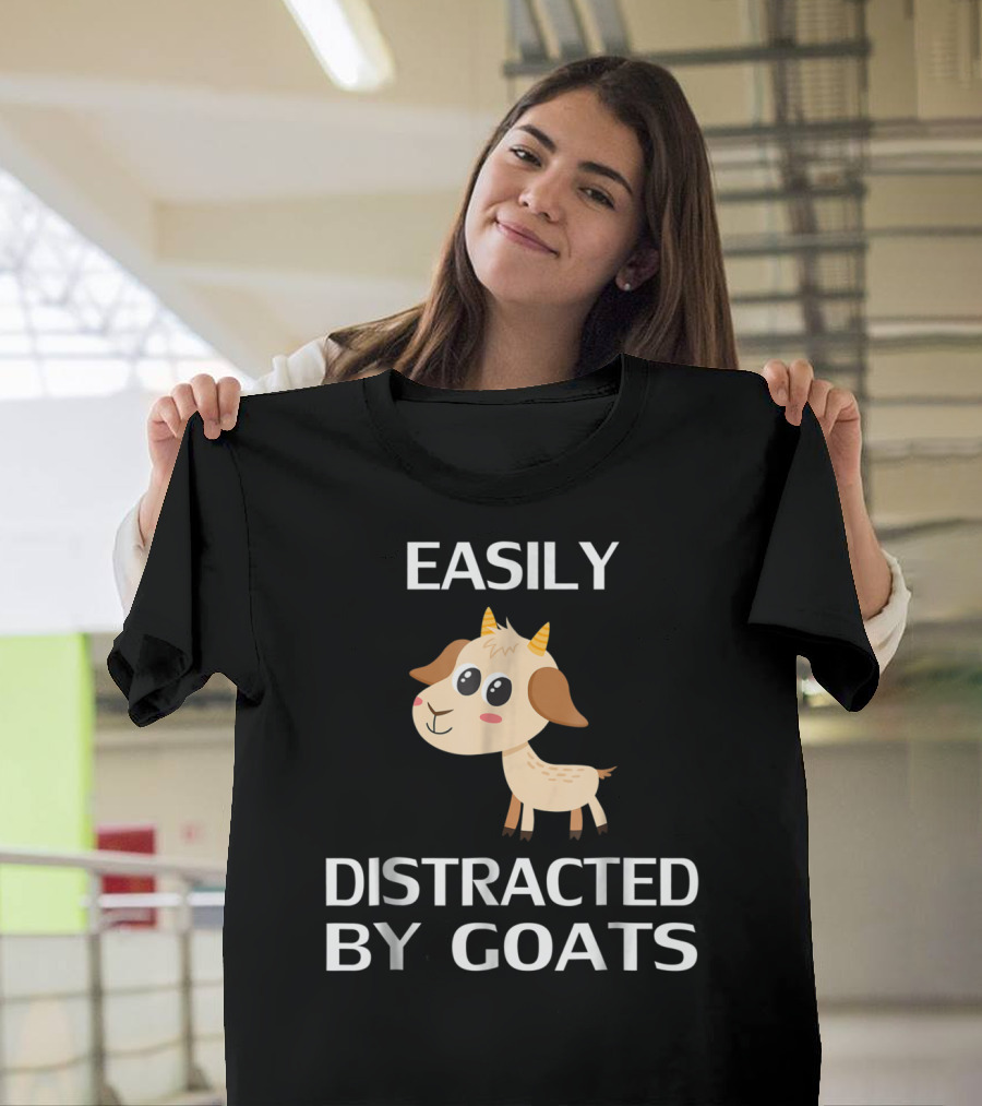 Easily Distracted By Goats Cute Cartoon Goat T-Shirt