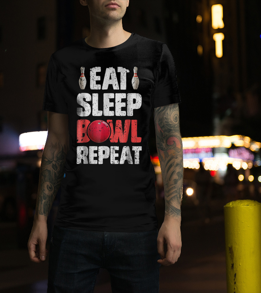 Eat Sleep Bowl Repeat Bowling Pin Red Ball Bowlers T-Shirt