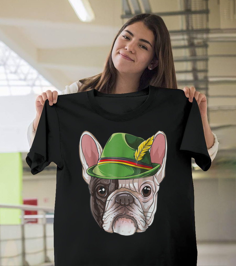 French Bulldog In Green Oktoberfest Hat With Feather T-Shirt